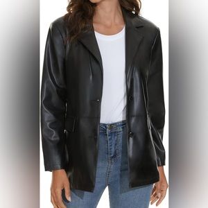 Black Faux Leather Blazer Jacket